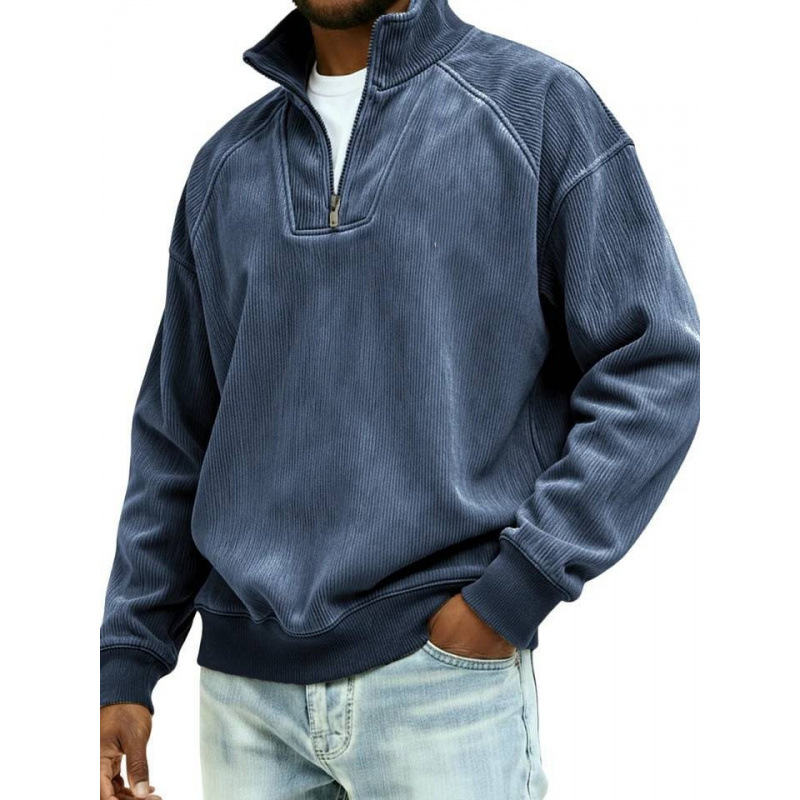 2025 Autumn and Winter New European and American Men's Half-Zip Stand-Up Collar Loose Casual Sweatshirt Men's Clothing Cross-Border Foreign Trade Sports Top