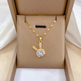 【钛钢】双耳兔子跨境宴会婚庆项链女网红百搭锁骨链钛钢