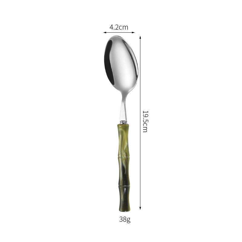 高颜值绿色亚克力竹节304不锈钢刀叉勺猫眼黄亚克力餐具酒店刀|undefined