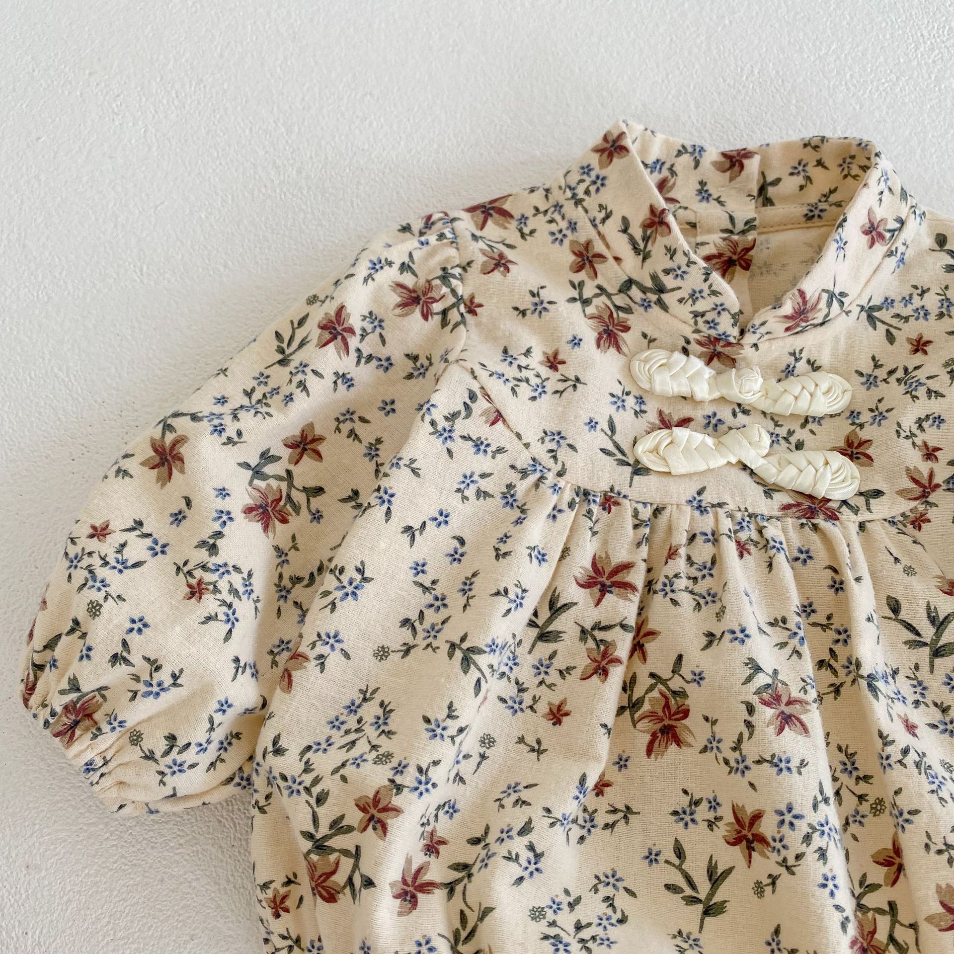 2024 Autumn New Girl Baby Floral Cheongsam Collar Ha Yi Long Sleeve Loose Triangle jumpsuit Crawler_voghion.com