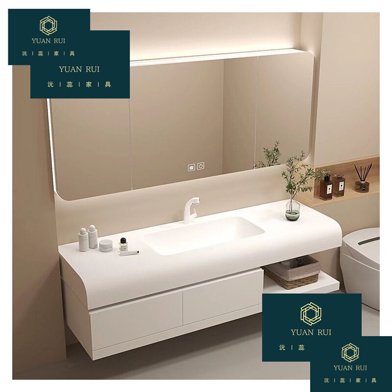 New Skin-Feel Integrated Basin Bathroom Cabinet Bathroom Washbasin Simple Smart Bathroom Cabinet Smart Mirror Cabinet