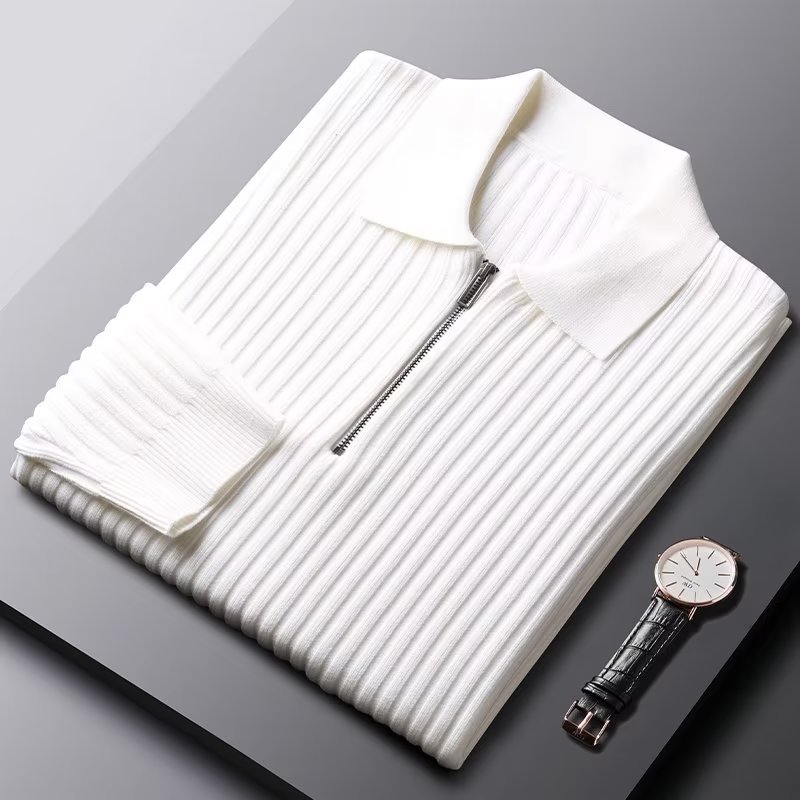 Otoño y invierno nuevo polo con solapa media cremallera camiseta de manga larga suéter de punto hombre delgado comercio exterior comercial al por mayor transfronterizo