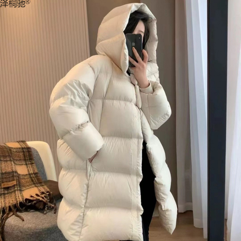 90 White Goose Down Jacket Long Women's 2024 High-end Lightweight Thickened Loose Cold-resistant Bread Suit Explosions