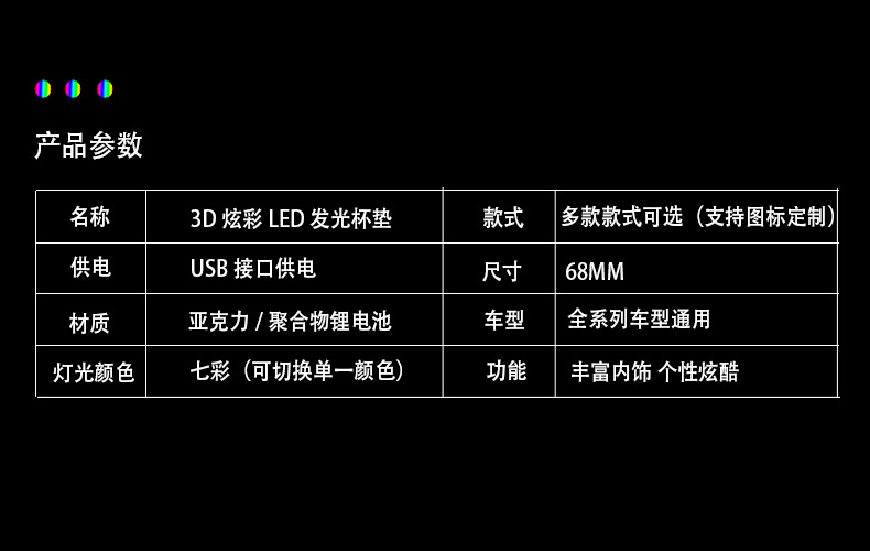 Car Luminous Water Cup Mat USB Charging Seven-Color Led Non-Slip Cup Mat Car Accessories Car Interior Atmosphere Light