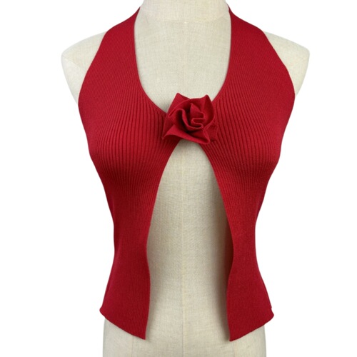 Flower halter neck suspender fashion style hot girl sexy slim flower design halter neck knitted vest top for women