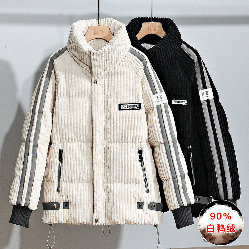 Men's solid velvet fashionable trend corduroy down jacket