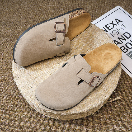 Best-selling men's and women's Birkenshine shoes, cowhide toe half slipper, thick bottom slipper for outdoor wear, fishing soft sole cork Birkenshine shoes 
