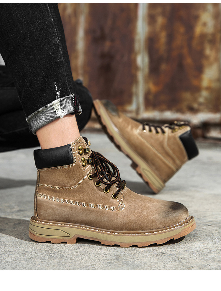 Ψηλές, μεγάλες κίτρινες μπότες, με στρώση κεφαλιού, δέρμα χοίρου, για υπαίθριες δραστηριότητες και ζεστά ανδρικά παπούτσια από κασμίρ_voghion.com