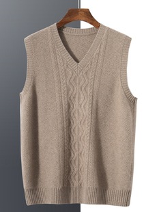 Cashmere Sweater Men's 100 Cashmere Vest Double-stranded V-neck Vest Waistle Peach Collar Pullover Sleeveless Sweater