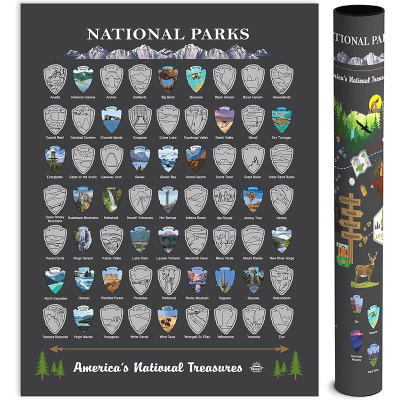 亚马逊热销63个美国国家公园刮刮海报美国旅行地图Scratch Poster