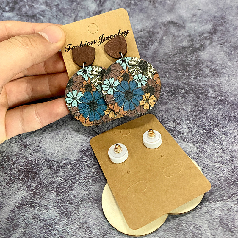 10g Weight Drop Earrings Classification 1 Pair Quantity 1 Pair Retro Flower Wood Copper Printing Patchwork Women's Drop Earrings
