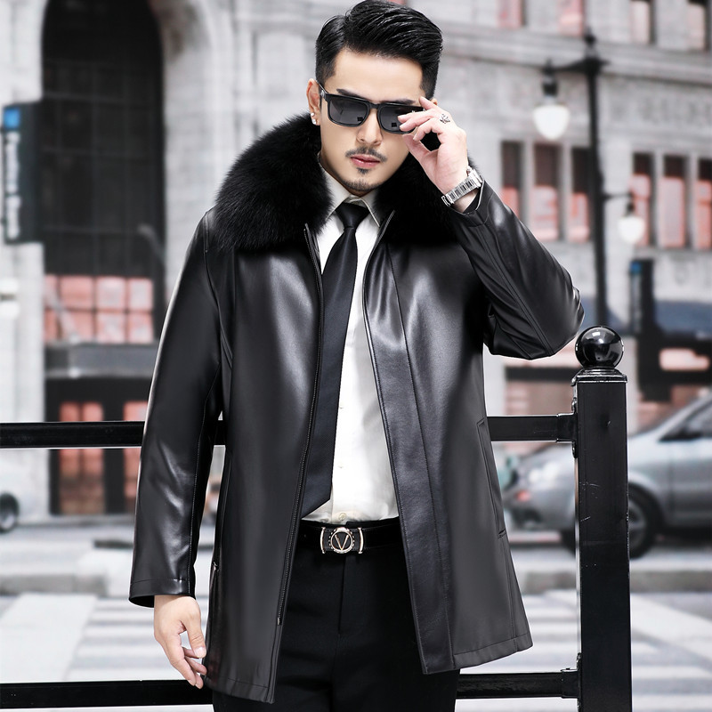 Haining sheepskin genuine leather jacket men's overcoat fur coat…