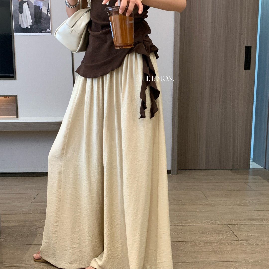 Quần culottes nữ ống rộng cạp cao dáng lười mùa hè 2026 — Thẻ nông, màu đen, màu hồng, màu cam