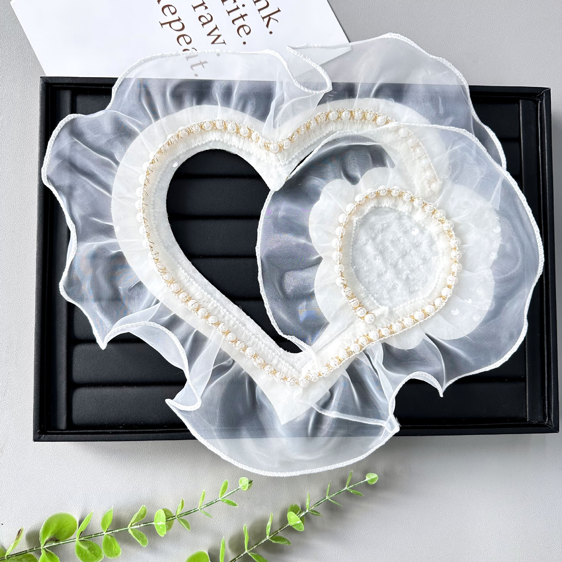 Nuevo blanco de doble capa ogan amor tela doblada pegada encaje de perla decoración vestido de boda vestido de ropa image 2