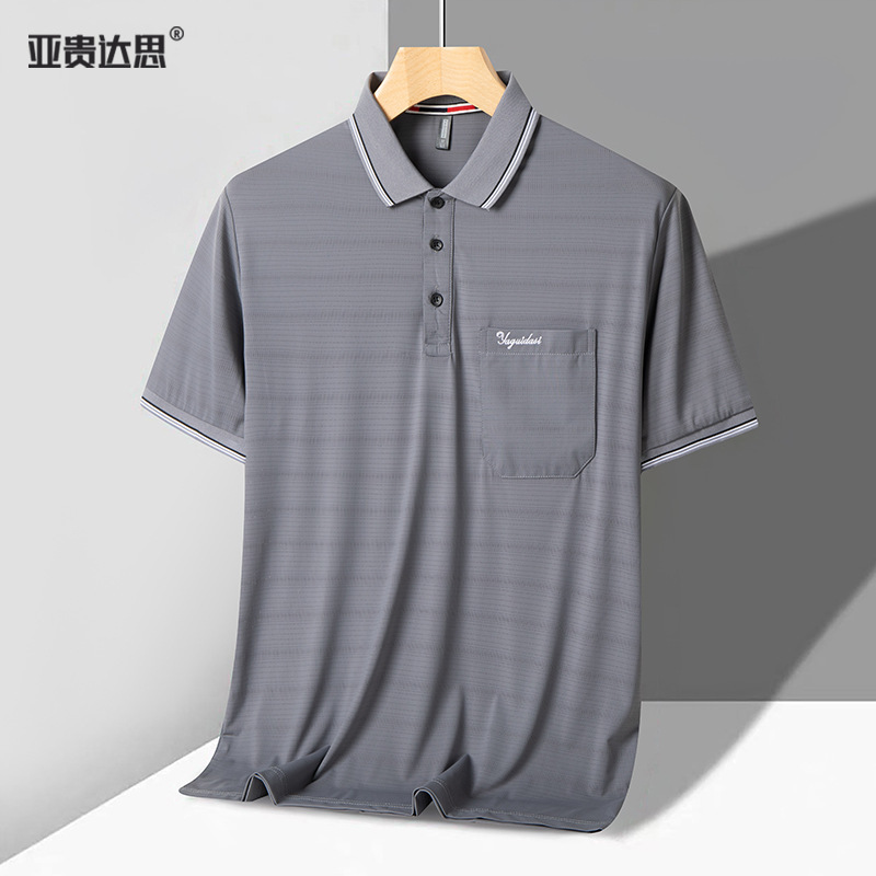 夏の氷糸夏服半袖tシャツの襟がゆるい中年男性ポケットPOLOカジュアル上着のお父さんの薄いタイプ|undefined