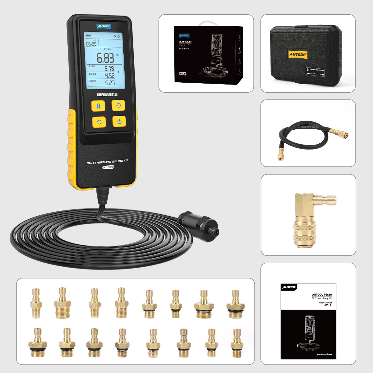 AUTOOL PT620 Reparación de automóviles Medidor de presión de aceite electrónico Detección de presión de aceite de motor de automóvil Instrumento de pantalla digital