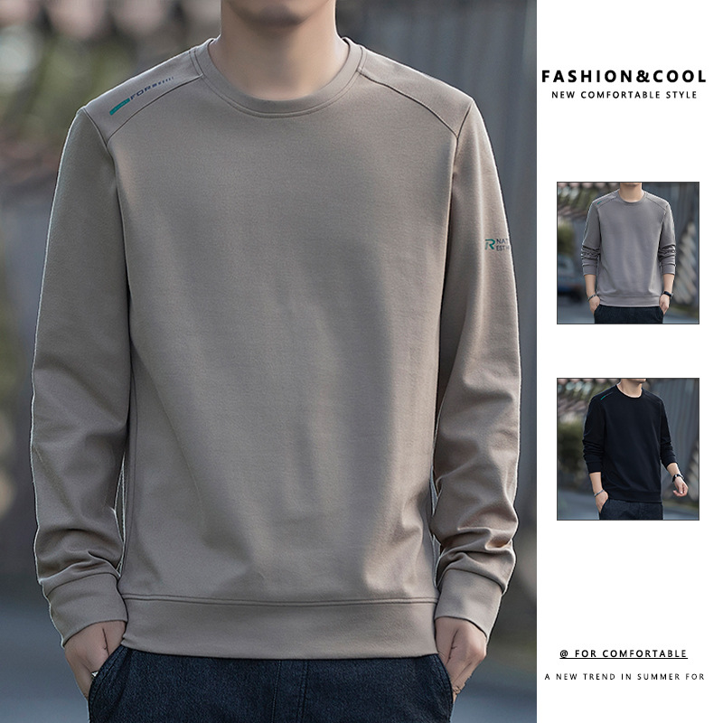 Otoño y invierno camiseta de algodón 2024 camiseta de manga larga hombre cuello redondo chaqueta grande suelta chaqueta de moda impresa LOGO