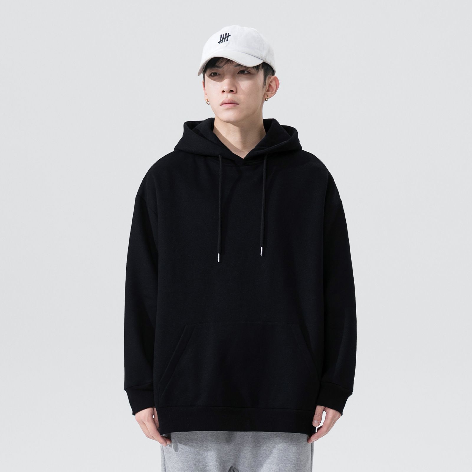 Men's Hoodie Solid Colour Trendy Versatile Loose Sports Jacket_voghion.com