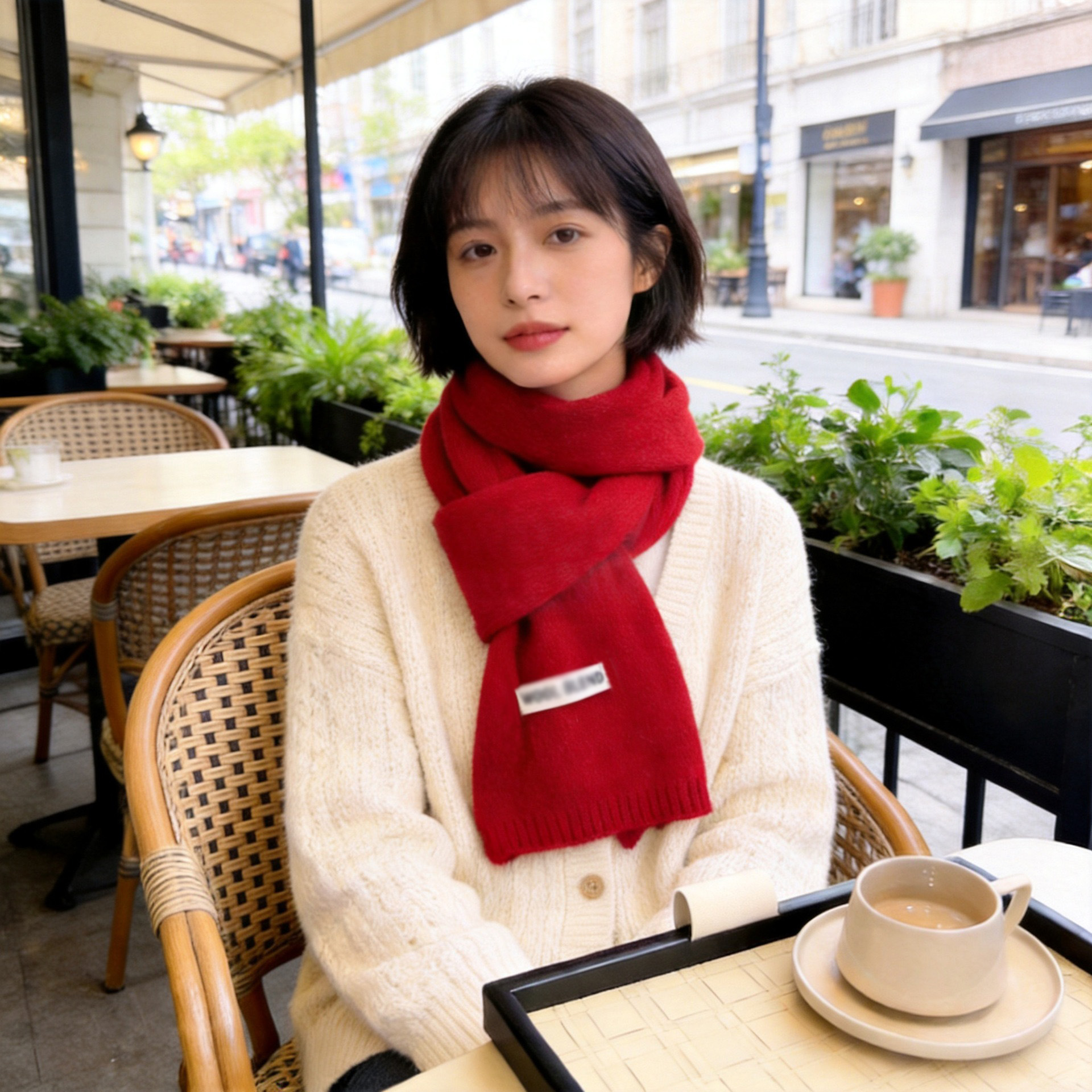 Wool-blend knitted scarf for women, thickened and warm for autumn and winter, Korean style, versatile, suitable for students, winter cold-proof neck warmer, trendy