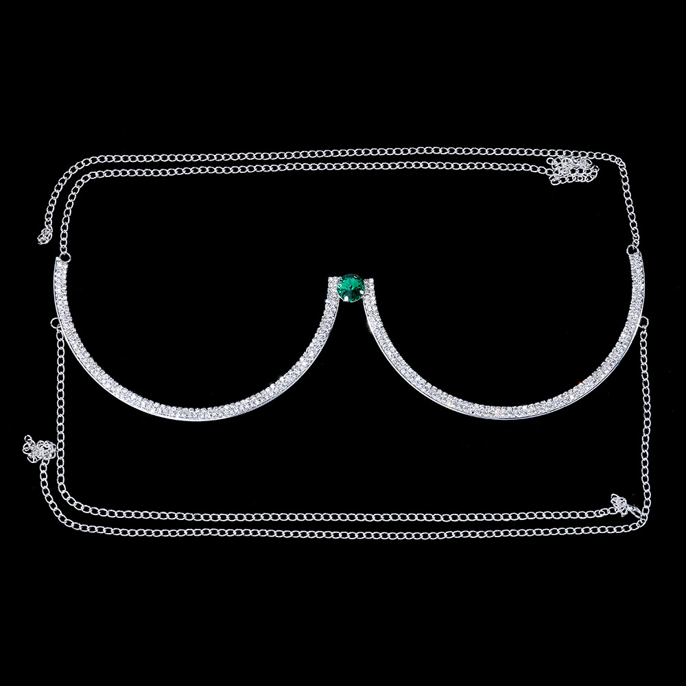 Amazon moda gema verde soporte del pecho de las mujeres sexy rhinestone caliente cuerpo cadena 05