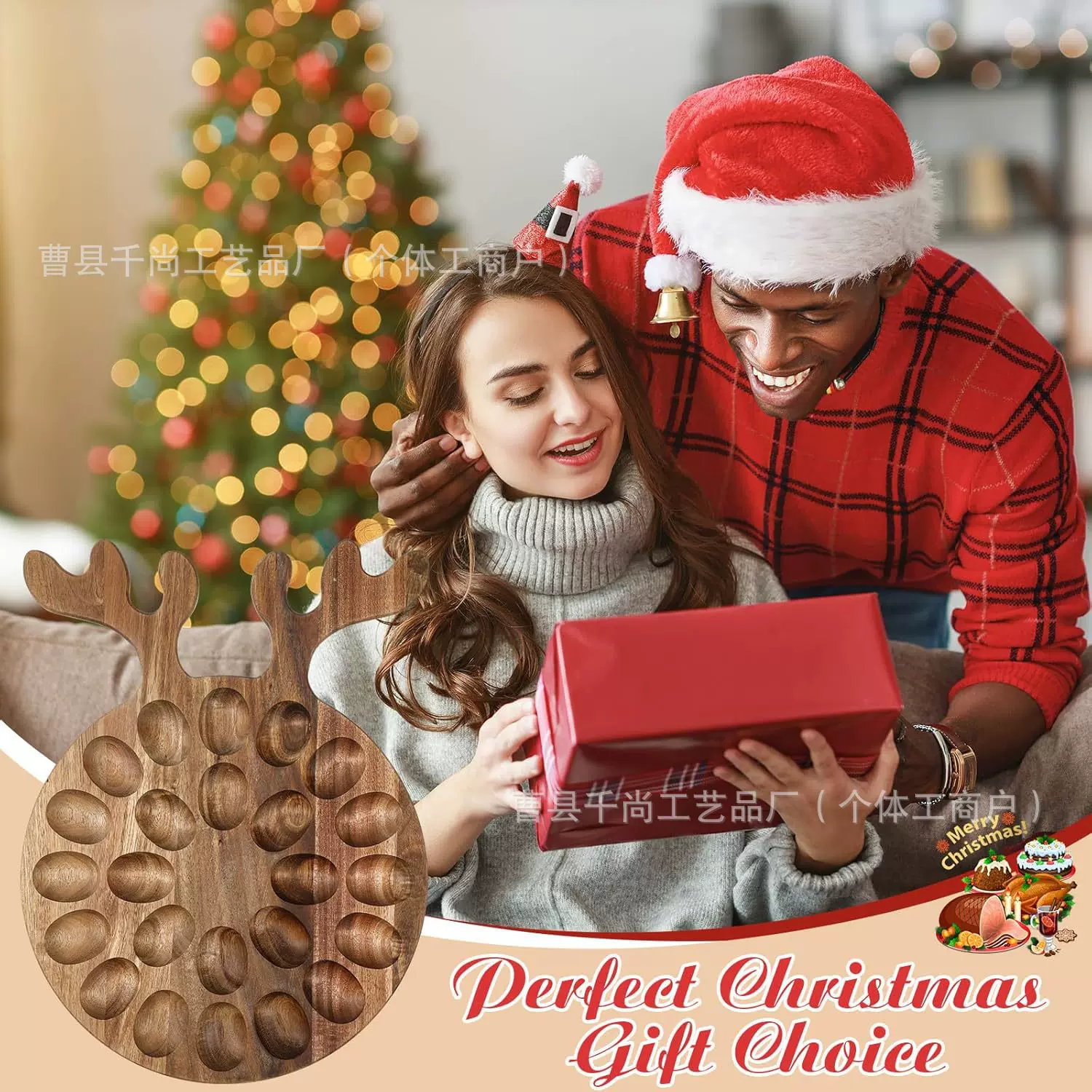 圣诞节装饰木质鸡蛋架卡通托盘可悬挂带手柄家用厨房收纳木托盘