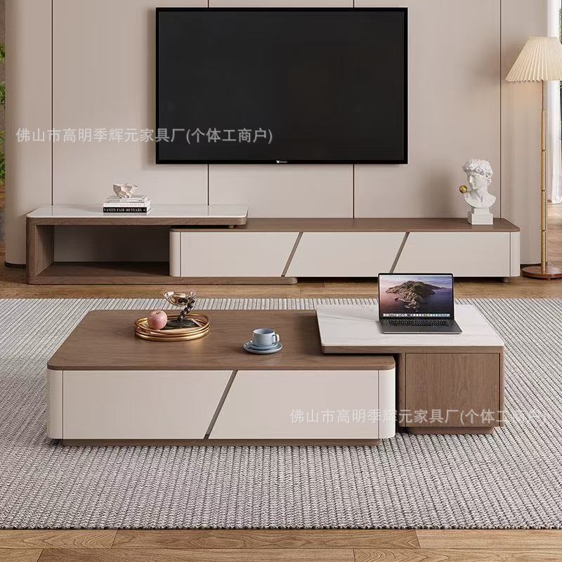 2026 New Model Vintage-Style Solid Wood Tea Table and Tv Cabinet Set for Home Use, Extendable Tea Cabinet, Floor-Standing Cabinet