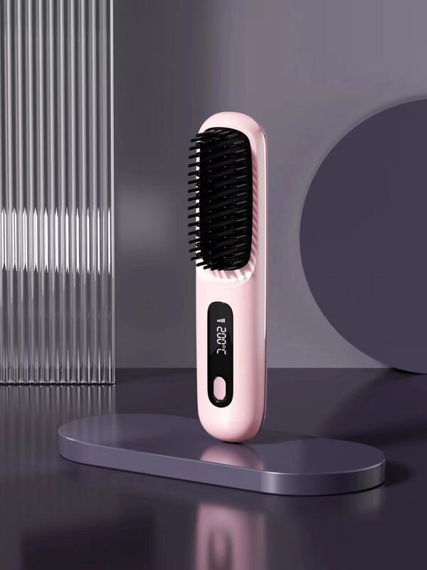 新しいクロスボーダー液晶ワイヤレスヘアストレートコーム充電式セラミック電子ヘアアイロンポータブル無害ヘアコーム小型|undefined