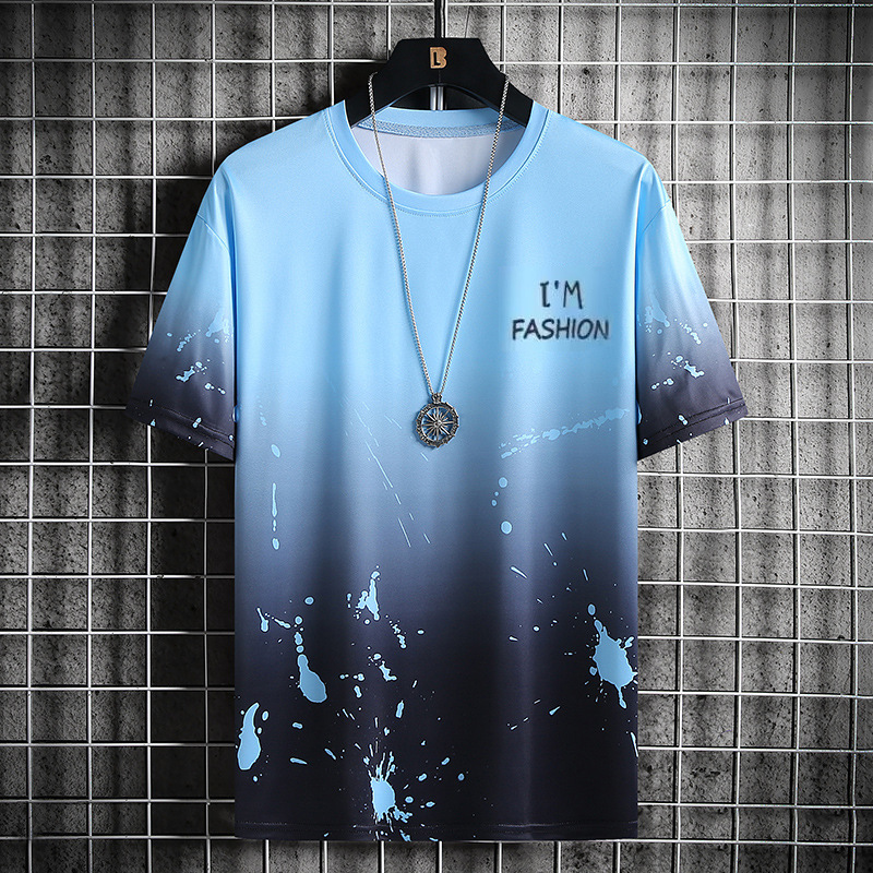 Camiseta de manga corta para hombres, ropa de manga corta, Top con marca de agua de moda de estilo chino, pintura de tinta, pintura de paisaje, verano Nuevo