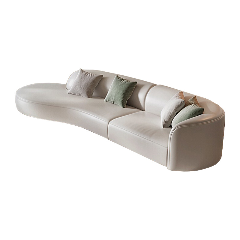 Arena de cuero real moderna simple sofá de sala de estar semi-circular pequeño tipo de casa de alta gama diseñador de viento crema sofá curvo