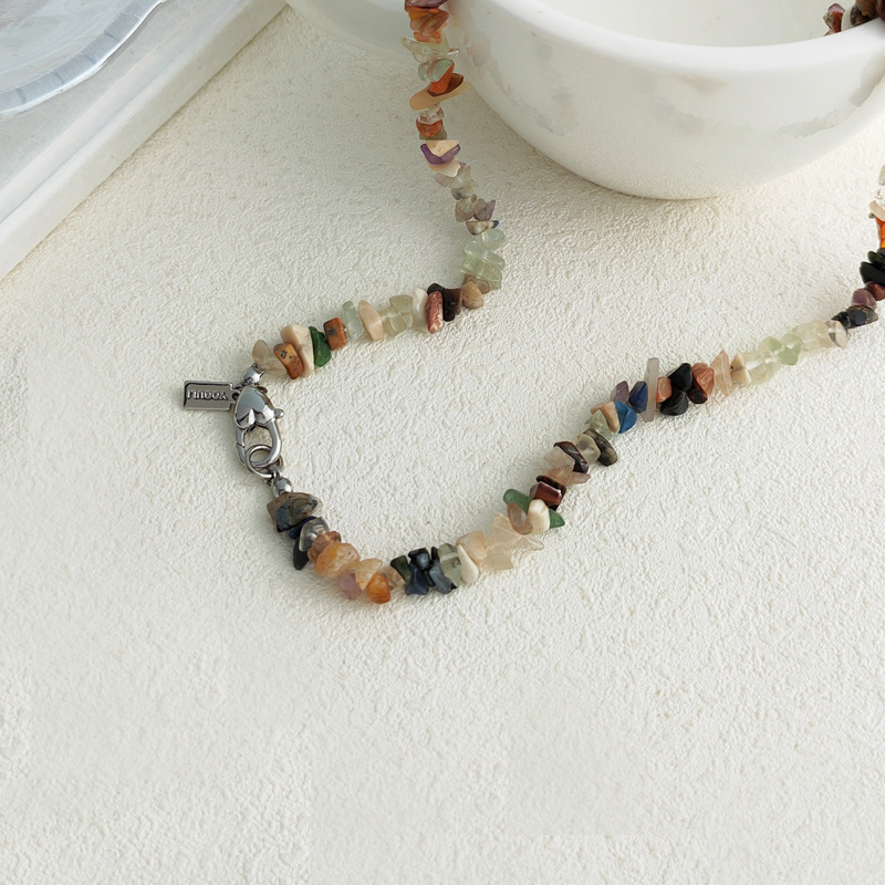 Retro Irregular natural stone Copper Beaded Necklace 1 Piece