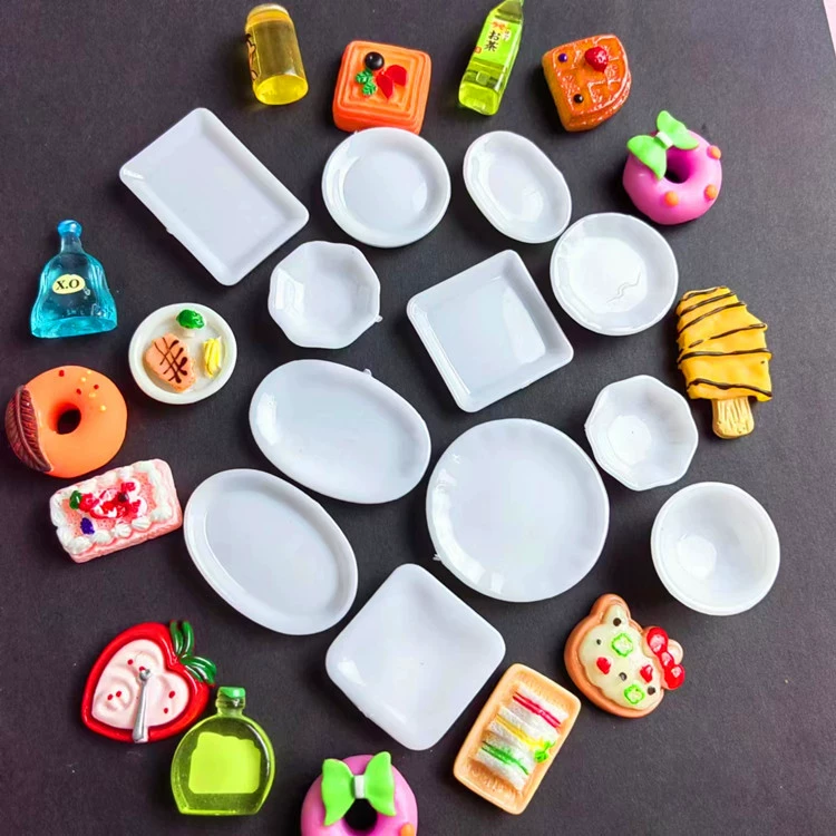 Белая пластина 1:12 мини-еда играть маленькая тарелка кухонная посуда чаша пластиковая кухня сцена материал DIY с украшением дом