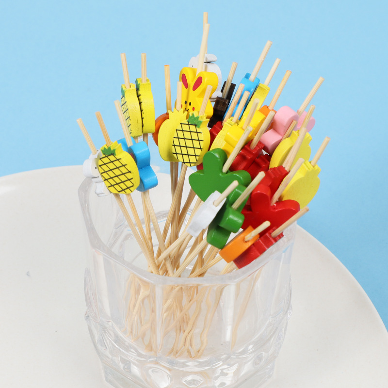 Fruit stick desechable creativo de cóctel plato decoración hamburguesas postres arte palillos de dientes palillos de bambú horquilla de fruta comercial