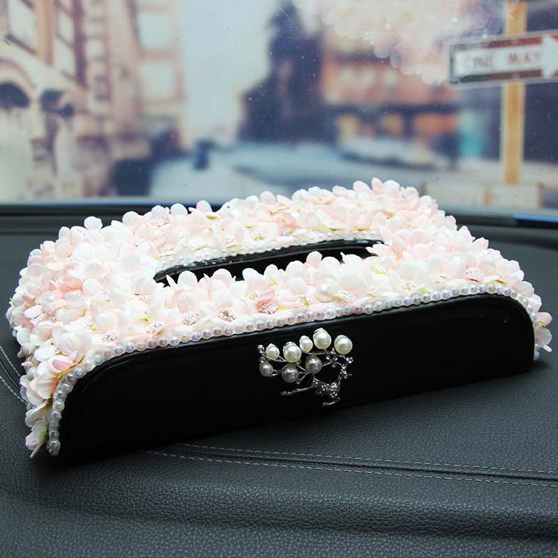Caja de pañuelos para coche Caja de dibujo de papel para coche Flor Decoración de coche Caja de dibujo de perlas Caja de papel Portaholito de servilleta para coche creativo image 3