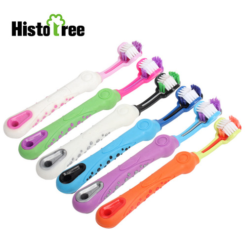Pet Toothbrush Dog Toothbrush Plastic Dog Toothbrush Oral Cleaning Three Sides Three Heads Toothbrush Pet Supplies Wholesale