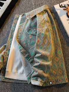 Cross Style Fashionable Spring New Arrival Rhombic Printed Denim Jacket Men's Casual Jacket Top
