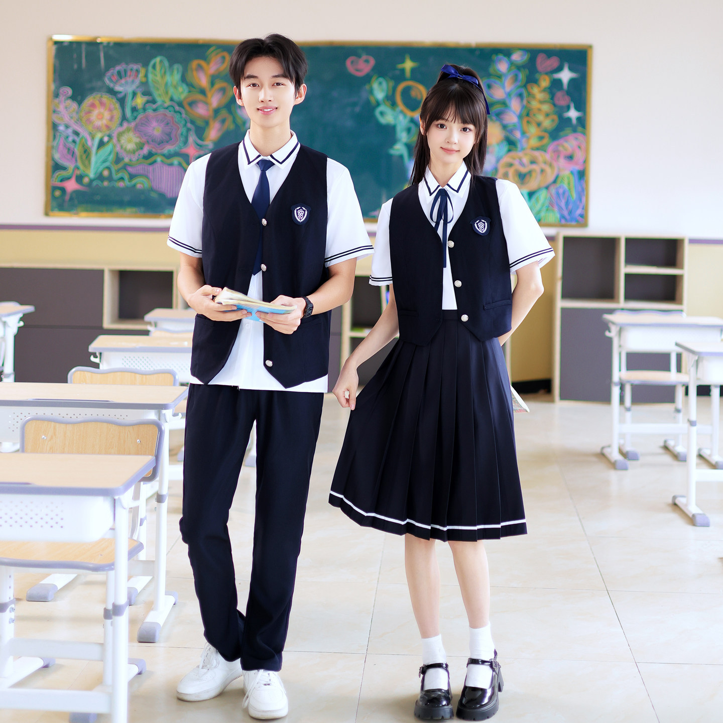 Graduation Photo Class Uniform Junior High School Three-Piece Set Summer Korean Style College Style High School Uniform Set Jk Uniform Performance Outfit