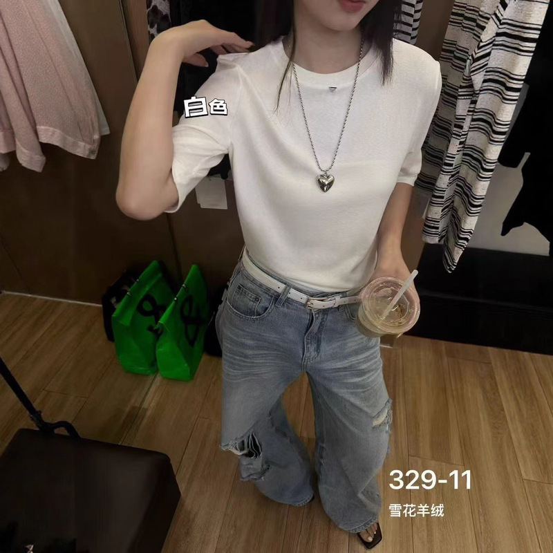 秋季新品羊绒棉小圆领中袖打底衫女修身半袖上衣基础百搭T恤|undefined