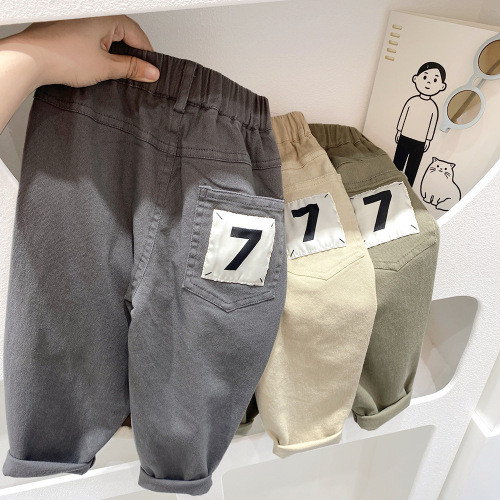 Boys Spring and Autumn Overalls  New Children's Casual Pants Medium and Large Children's Loose Autumn Boys Sports Pants