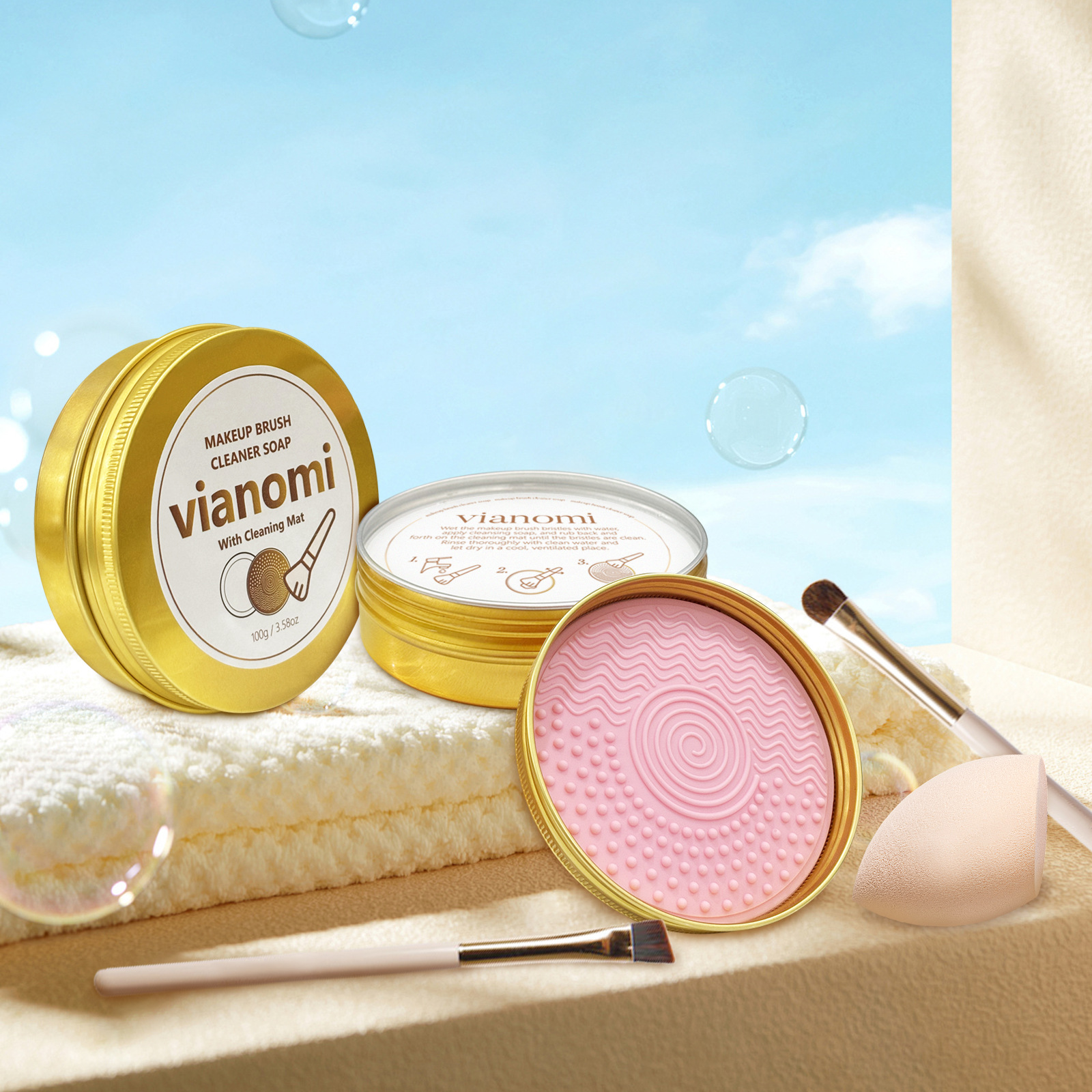 Vianomi cepillo de maquillaje jabón de limpieza con almohadilla de lavado