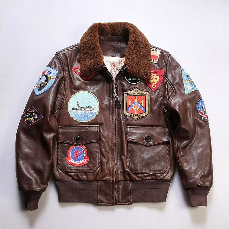 Top-Fun Top Gun G1 Genuine Leather Pilot Jacket Men's Multi-Label Oil Wax Vegetable Tanned Cowhide Leather Jacket Top-Fun Top Gun G1 Genuine Leather Pilot Jacket Men's Multi-Label Oil Wax Vegetable Tanned Cowhide Leather Jacket