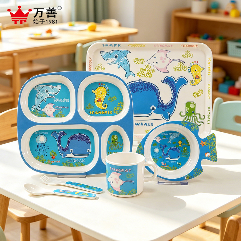 Creative Ocean-Themed Children's Tableware Set with Plates and Bowls, Cute Baby Dinner Plates, Cartoon Eating Plates and Dishes Creative Ocean-Themed Children's Tableware Set with Plates and Bowls, Cute Baby Dinner Plates, Cartoon Eating Plates and Dishes