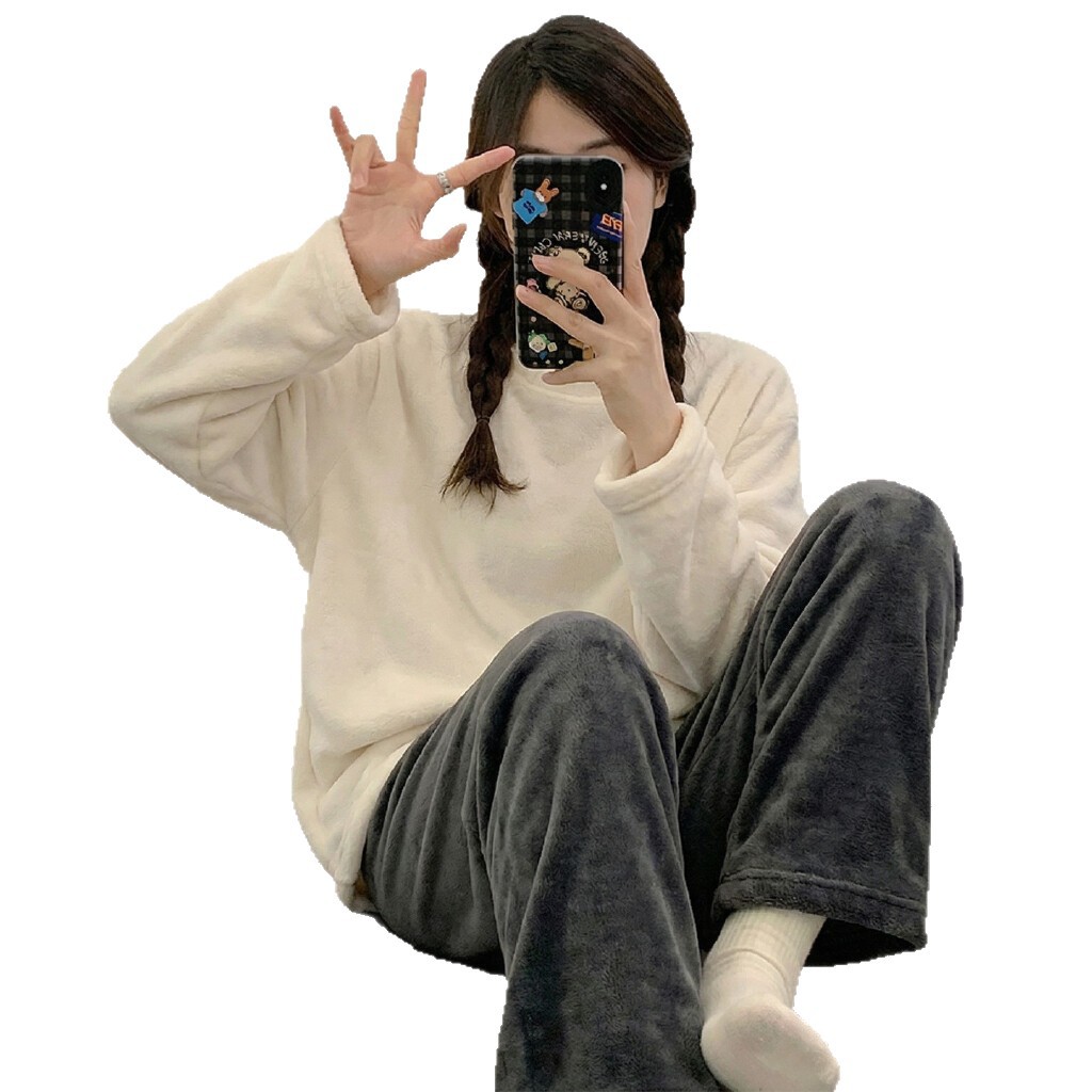 Pijama de mujer de franela y coralina, conjunto cálido y suave para otoño e invierno, moda femenina, venta directa de fábrica