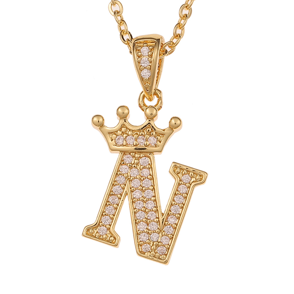 Wholesale Jewelry Crown 26 English Letter Pendant Copper Necklace Nihaojewelry display picture 8