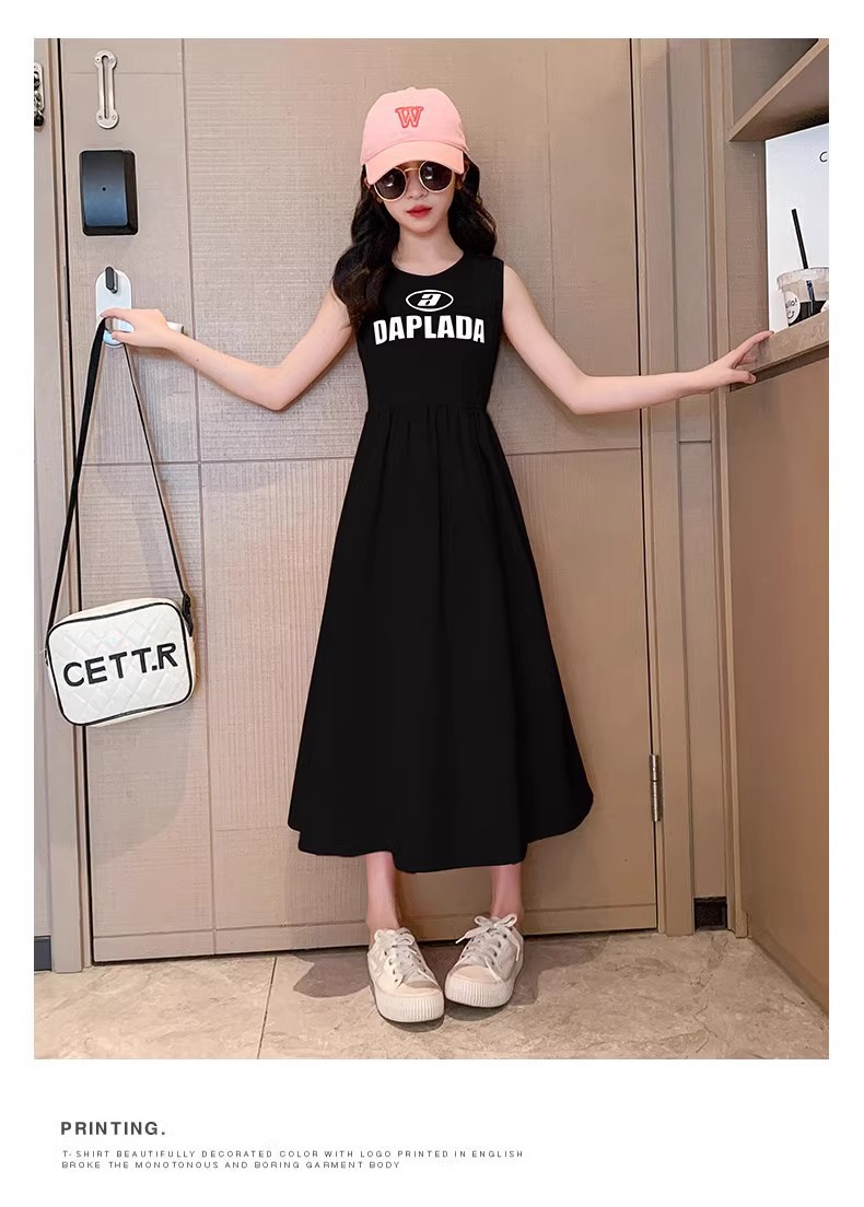 Vestito estivo per ragazze 2024 nuovo per bambini di medie dimensioni, gonna a trapezio senza maniche, senza schienale, stile western per studenti_voghion.com