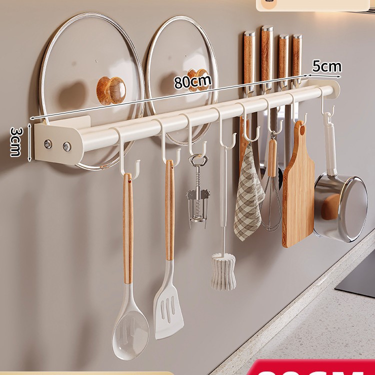 Marco de gancho de cocina blanco, poste de gancho sin perforación, soporte de cuchara de espátula de pared de cocina, estante de almacenamiento de gancho de fila