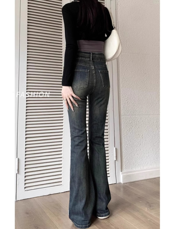 微喇牛仔裤女2025年春秋新款设计感显瘦复古高腰拖地马蹄喇叭裤子|undefined
