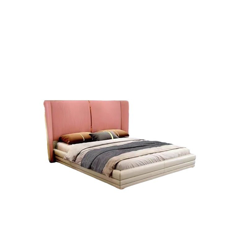 Cama de cuero ligera de lujo, cama principal moderna y simple, 2024 nueva cama doble italiana de gama alta, cama de boda cómoda