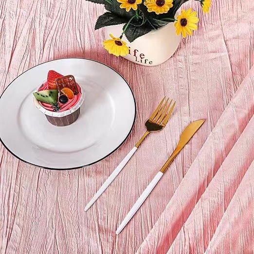 Fabricantes transfronterizos directos redondos de poliéster taffeta camaleón crimpado manto de mesa blanco multicolor opcional manto de mesa de boda