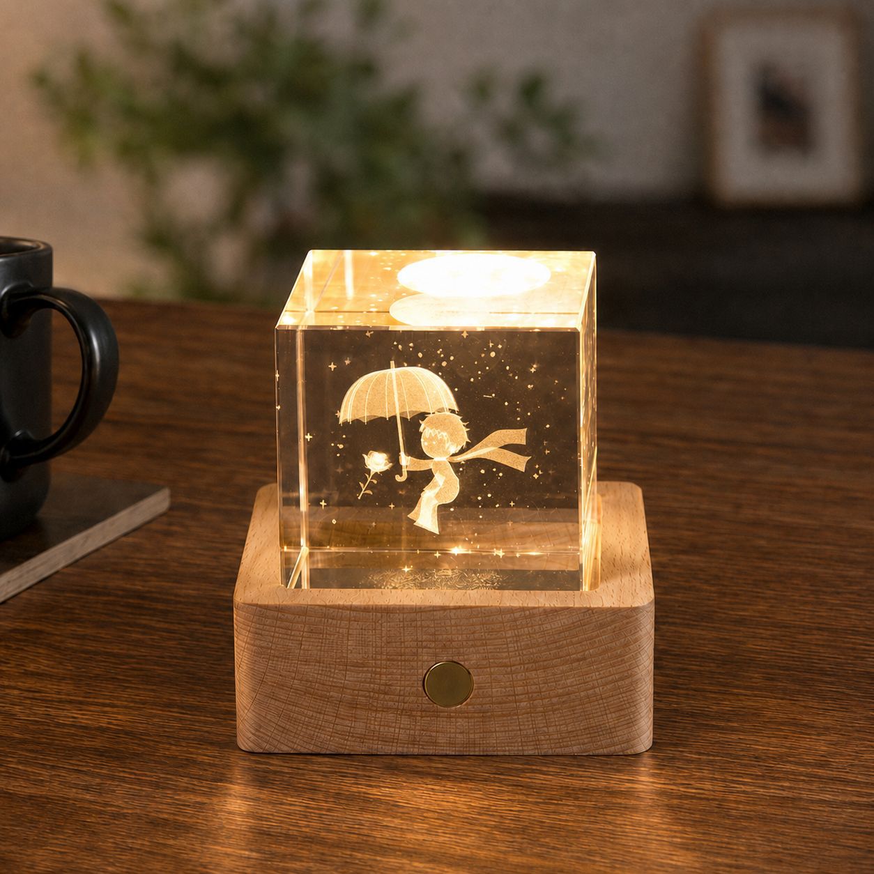 Lámpara de Noche de Cristal con Forma de Nube, Cubo Pequeño de Cristal, Adorno Creativo para Escritorio, Lámpara de Noche, Árbol de Cristal, Regalo para Niña, Transfronterizo
