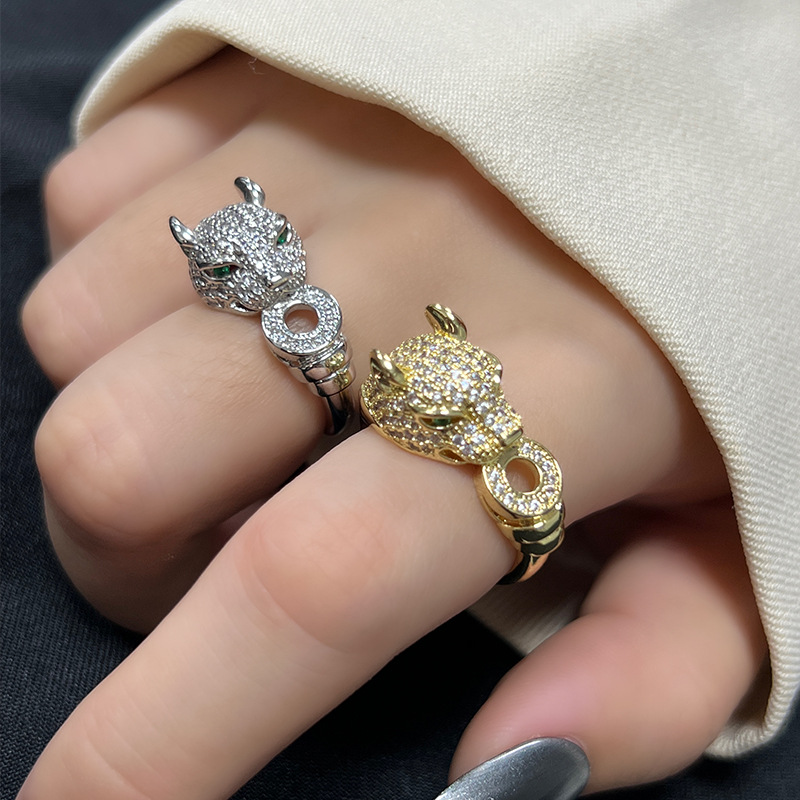 Exaggerated Cool Style Leopard Copper Plating Inlay Zircon Silver Plated Open Ring display picture 1